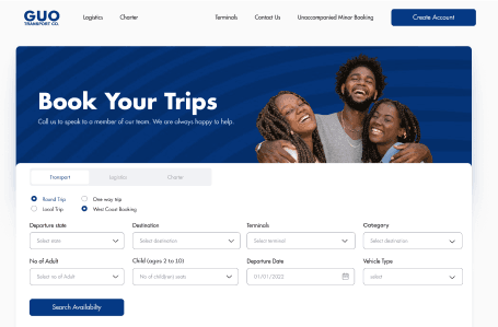 Homepage of GUO transportation by Nerdbug